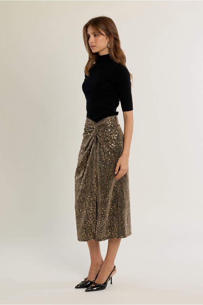 Midi skirt, adorned with rhinestones