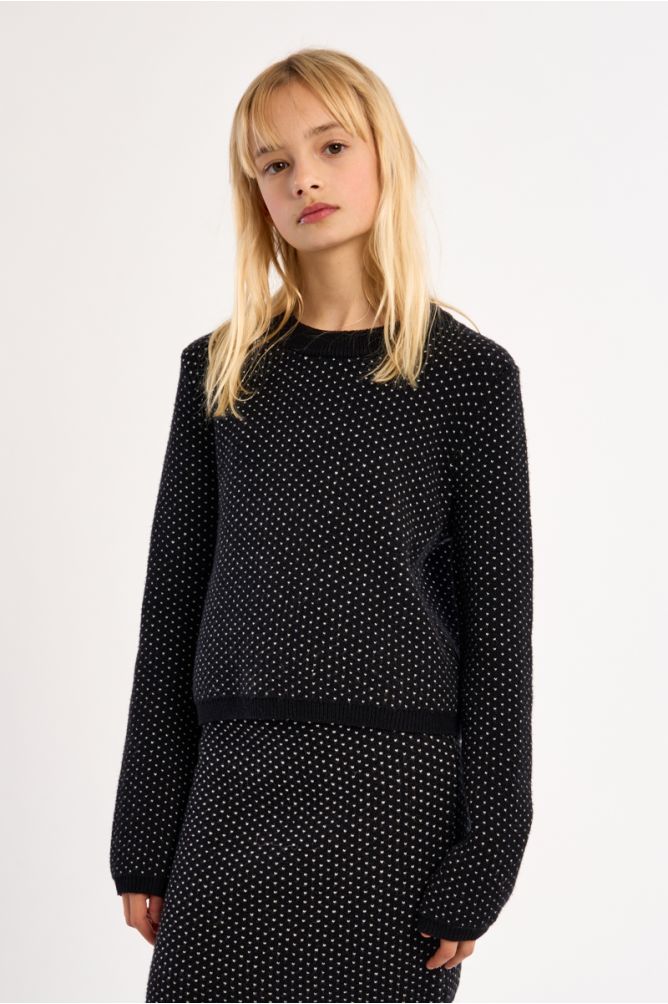 Knitted Sweater With Round Neck, Heart Pattern