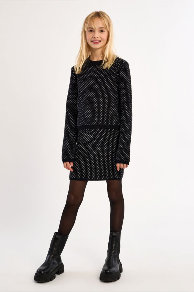 Knitted Sweater With Round Neck, Heart Pattern