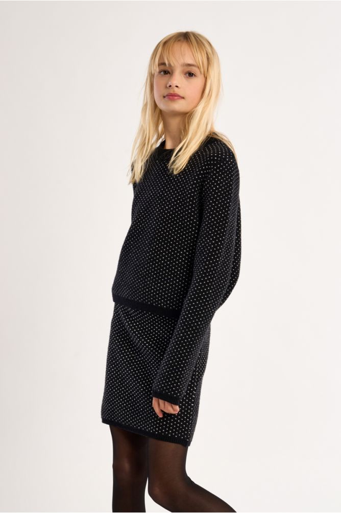 Pull en maille col rond, motif cœurs