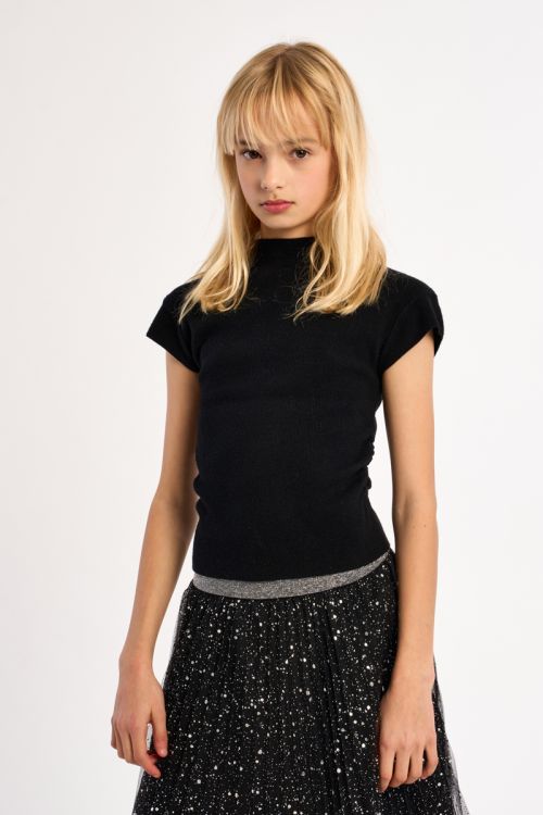 Ruched Top, Stand-Up Collar