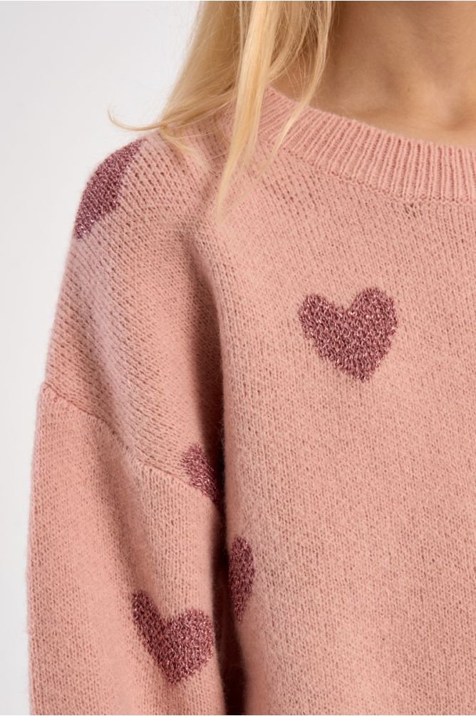 Pull en maille, imprimé cœurs