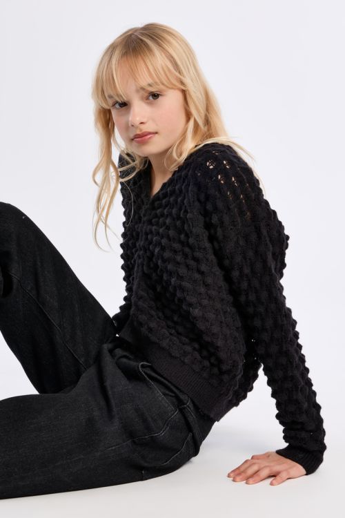 Pull col V en maille ajourée