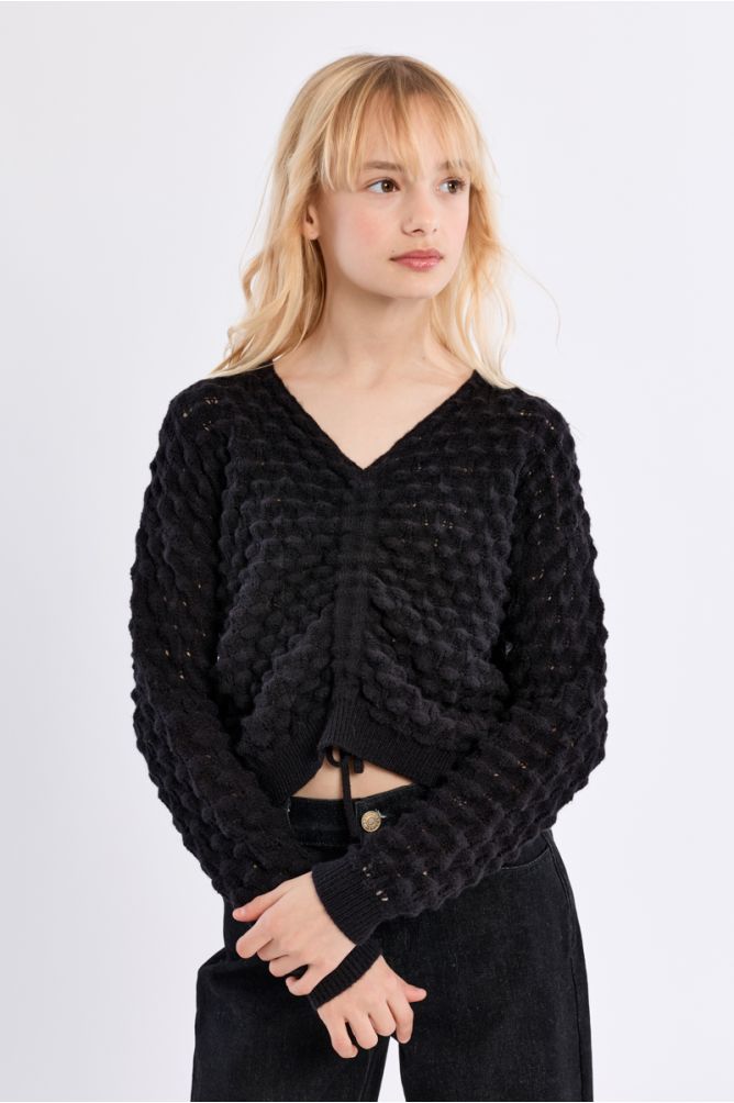 Pull col V en maille ajourée