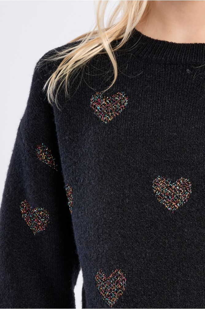 Pull en maille, imprimé cœurs
