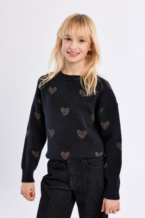 Pull en maille, imprimé cœurs