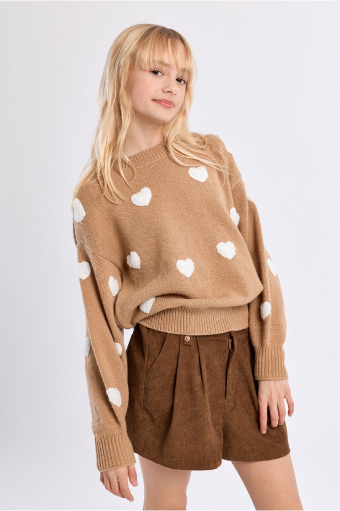 Knitted Sweater, Textured Heart Pattern