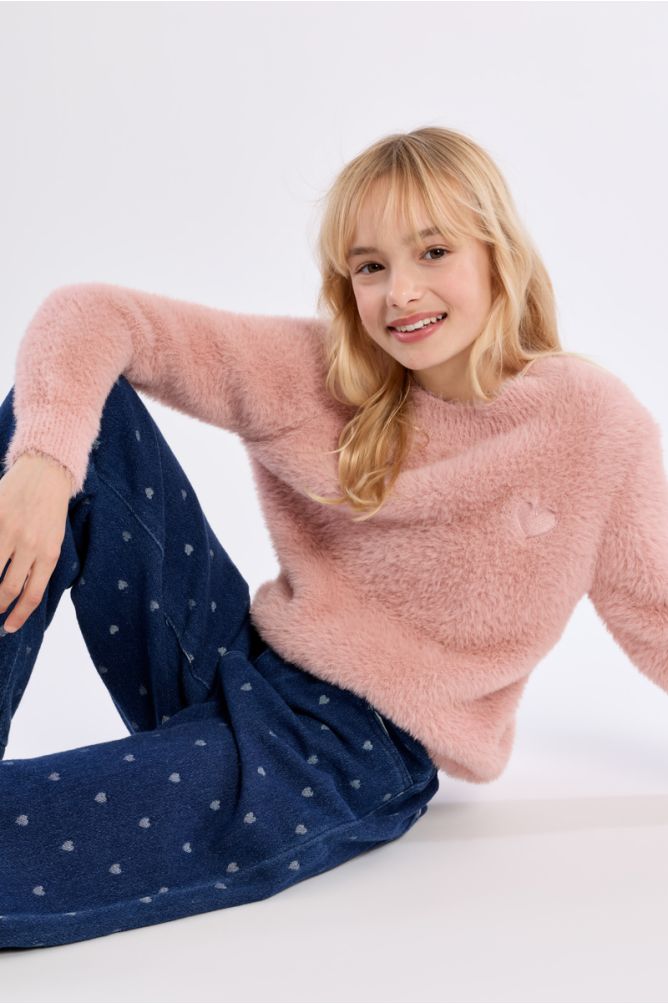 Fluffy Sweater, Embroidered Heart