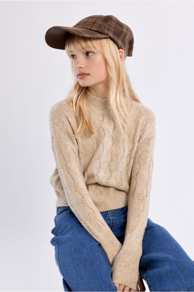 Pull en maille ajouré, col montant