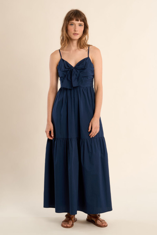 Robe longue en coton, bustier noué
