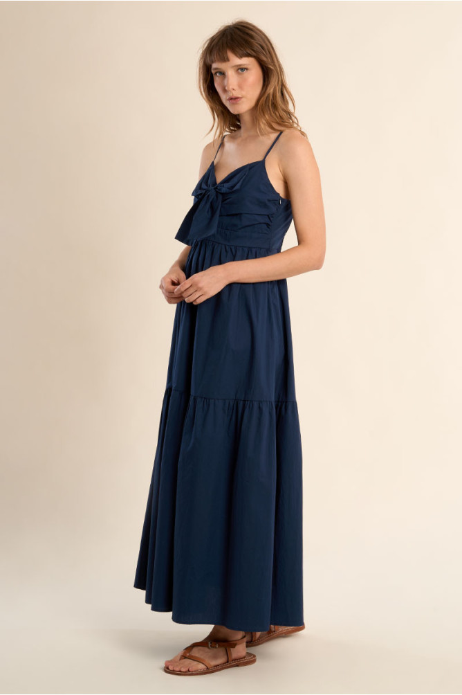 Long cotton dress, knotted bustier