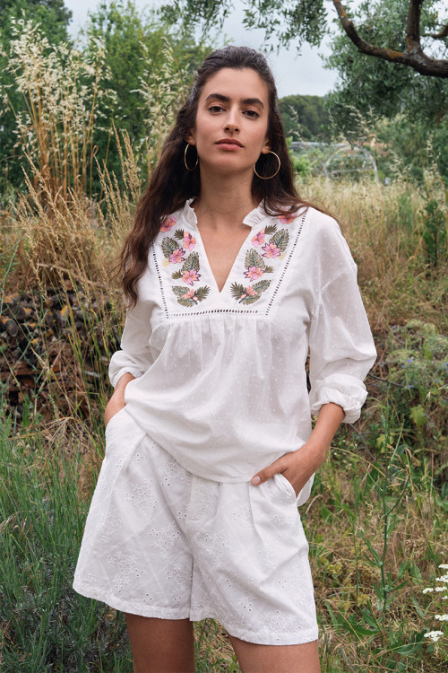 Cotton shorts, broderie anglaise