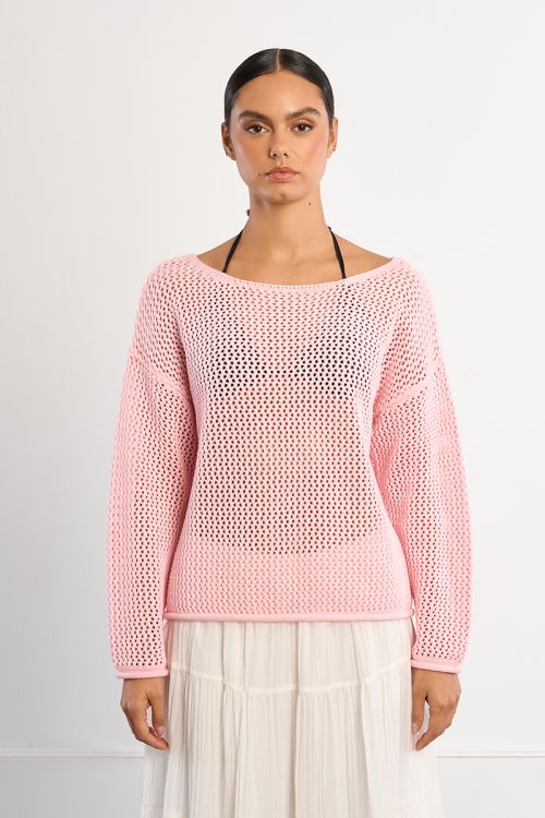 Jersey de mujer de manga larga, en punto acanalado.