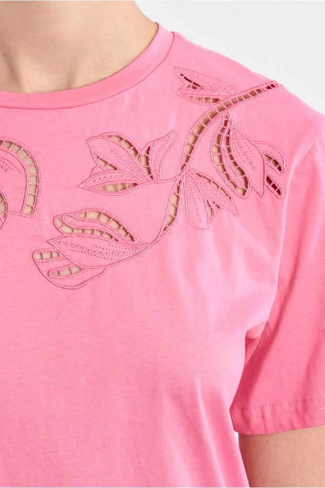 Casual openwork embroidery T-shirt
