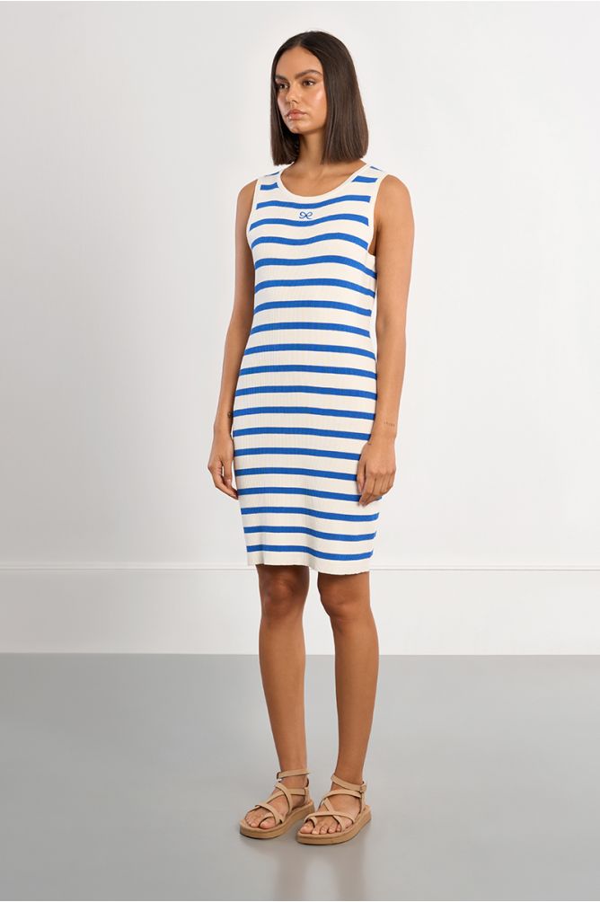 Striped ribbed mini dress