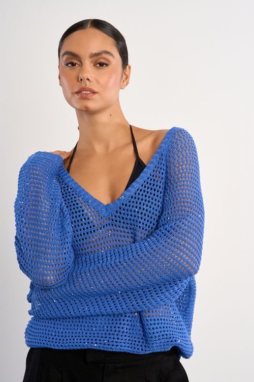 Jersey de mujer de manga larga, en punto acanalado.