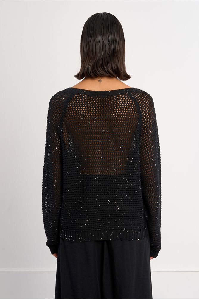 V-neck sweater, studded with rhinestones