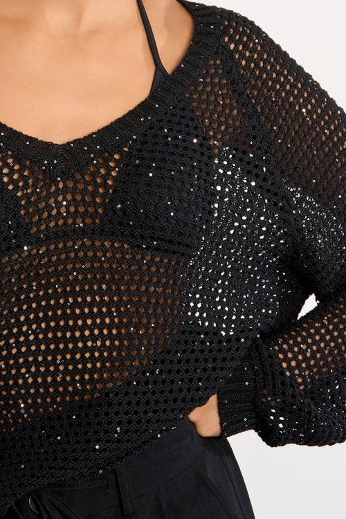 Pull en col V, parsemé de strass