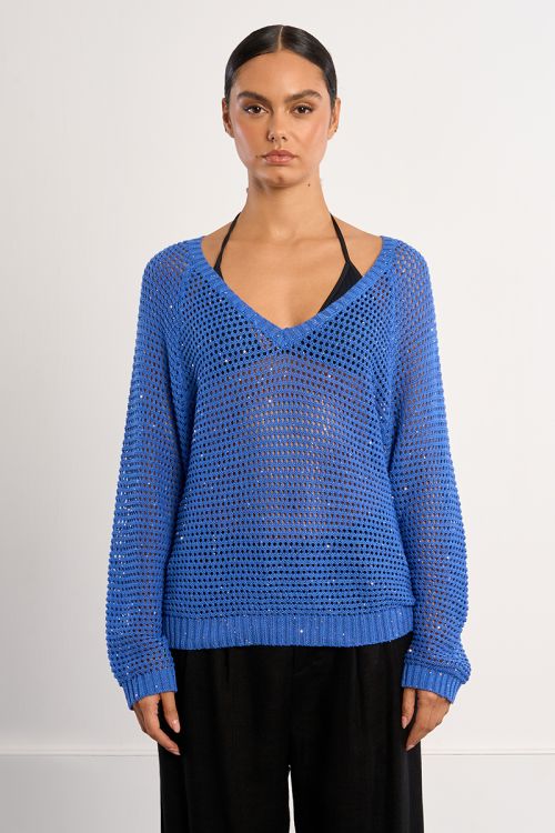 Pull en col V, parsemé de strass