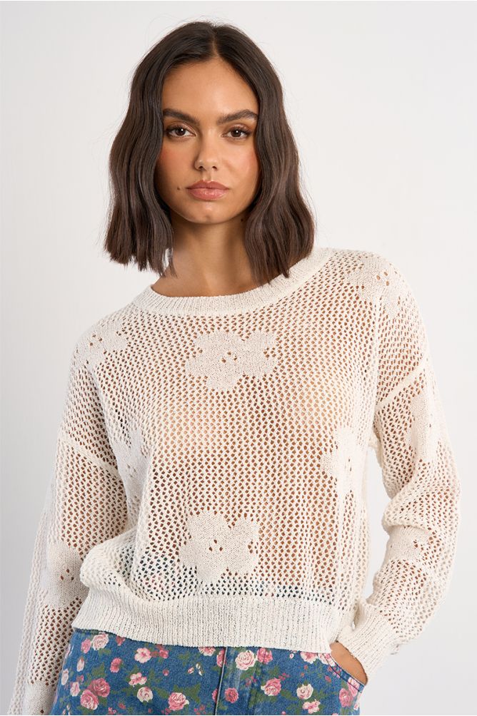Jersey de mujer de manga larga, detalle flores.
