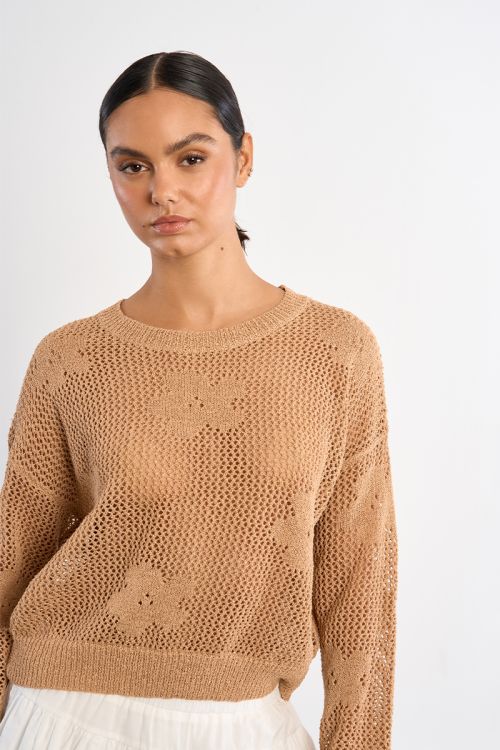Fine knit sweater with floral details