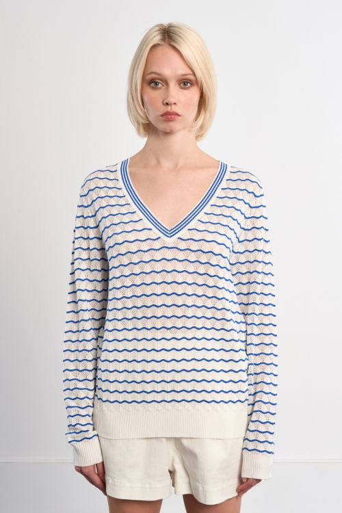 Striped V-neck knit
