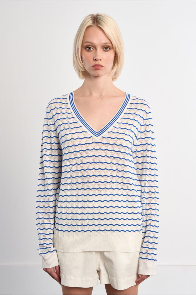Striped V-neck knit