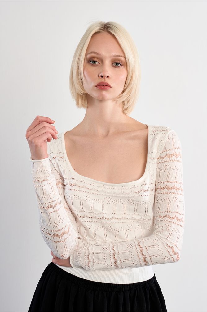 Square neck crochet knit