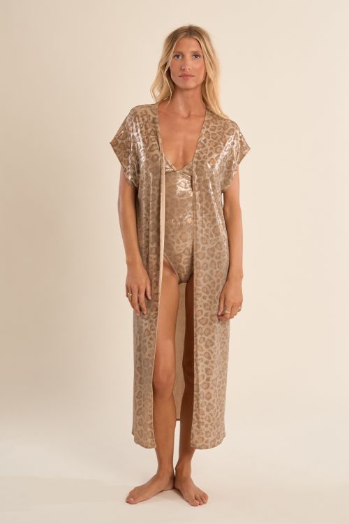 Long beach cardigan, leopard print
