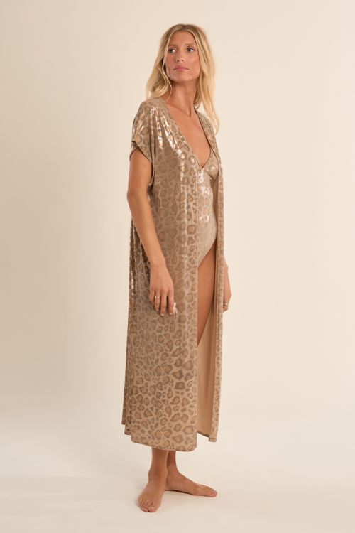 Long beach cardigan, leopard print