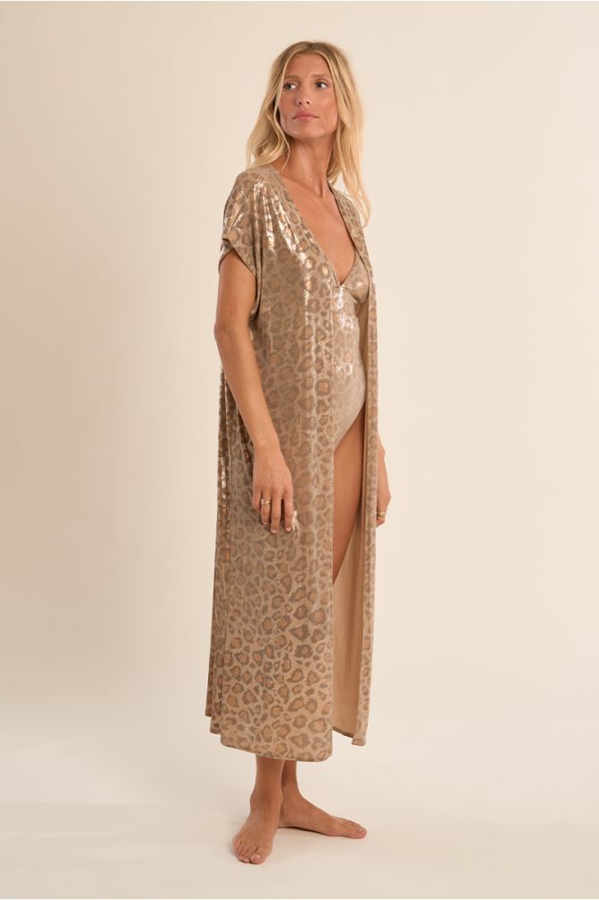 Long beach cardigan, leopard print
