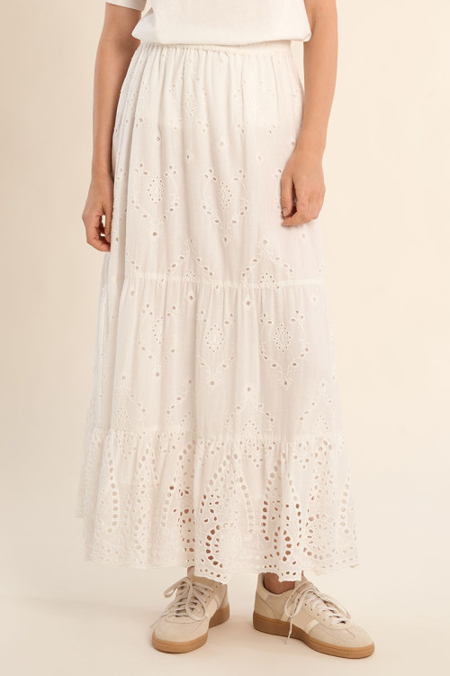 Jupe longue en coton, à broderie anglaise