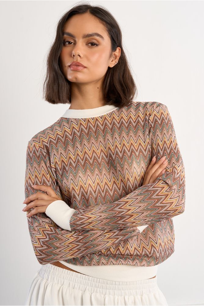 Jersey de mujer de manga larga, estampado multicolor.