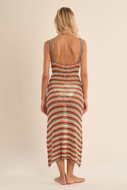 Vestido largo, de tirantes, multicolor.