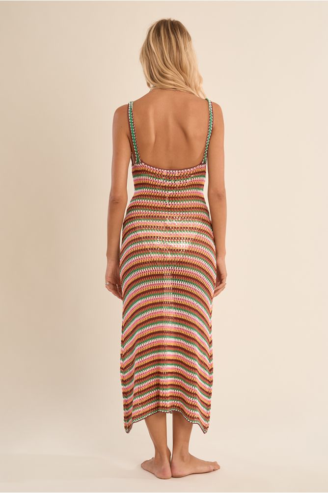 Vestido largo, de tirantes, multicolor.