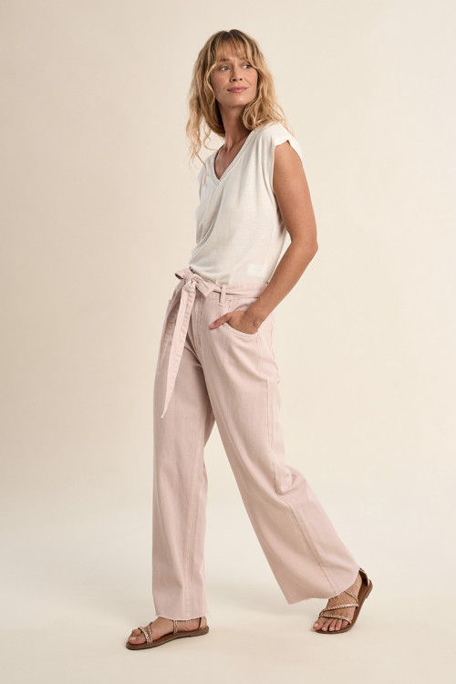 Pantalón de mujer vaquero, con lazada.