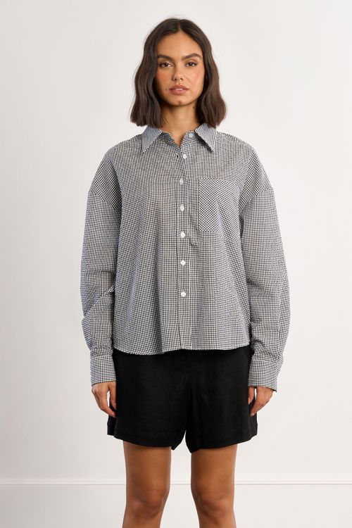 Camisa de mujer de manga larga, estampado vichy.