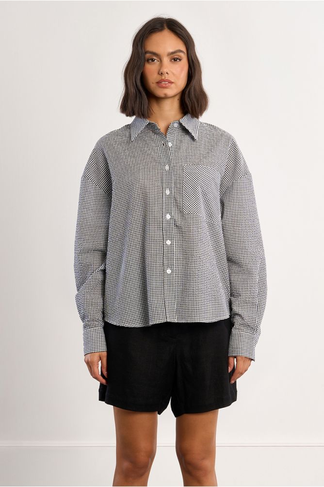 Camisa de mujer de manga larga, estampado vichy.