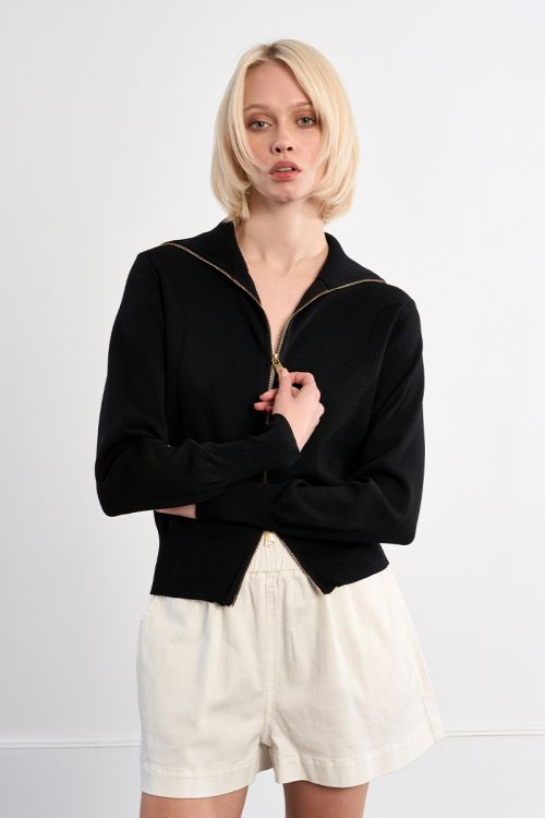 Double-zipped knitted cardigan