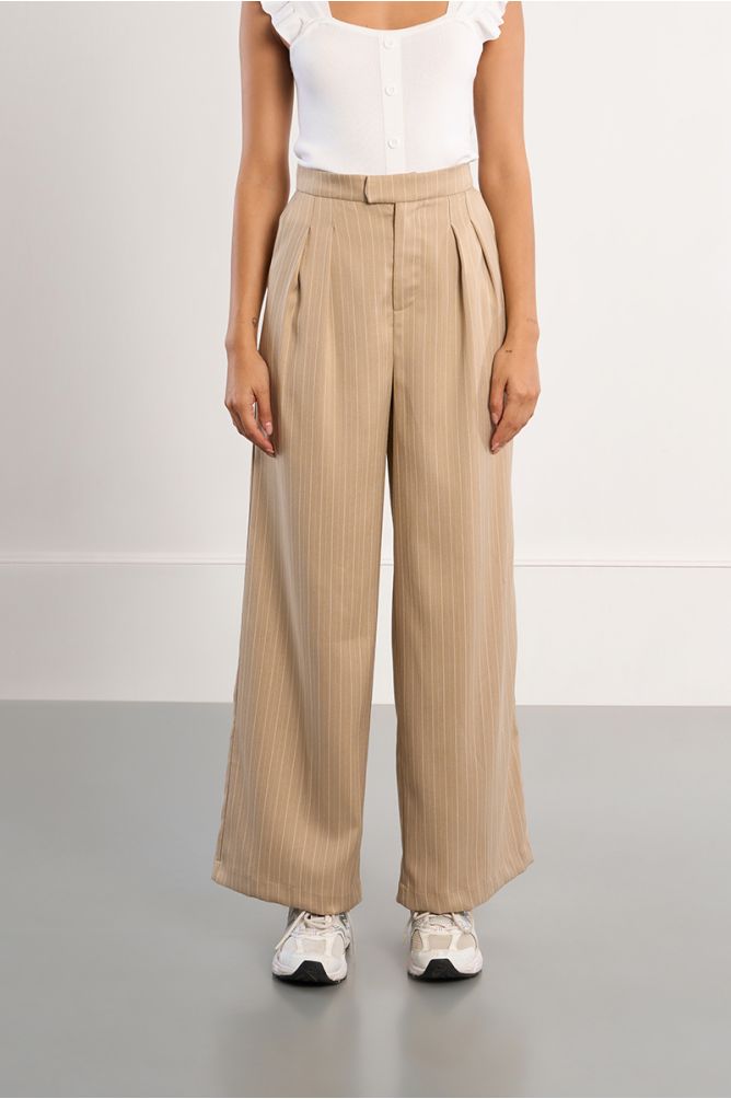 Pantalon tailleur rayé large