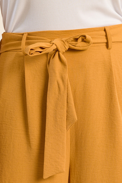 Pantalón de mujer largo, con lazada y pliegues.