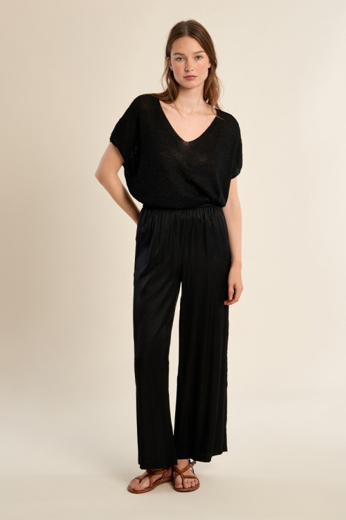 Pantalon large, effet satiné