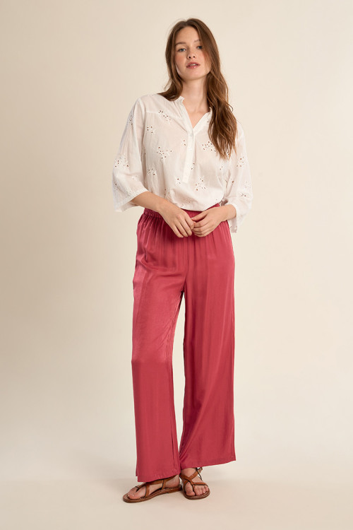 Pantalon large, effet satiné