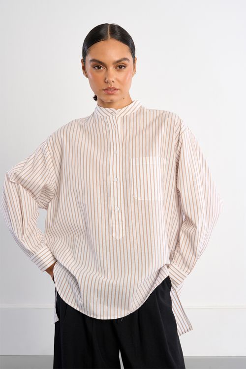 Mandarin collar cotton shirt
