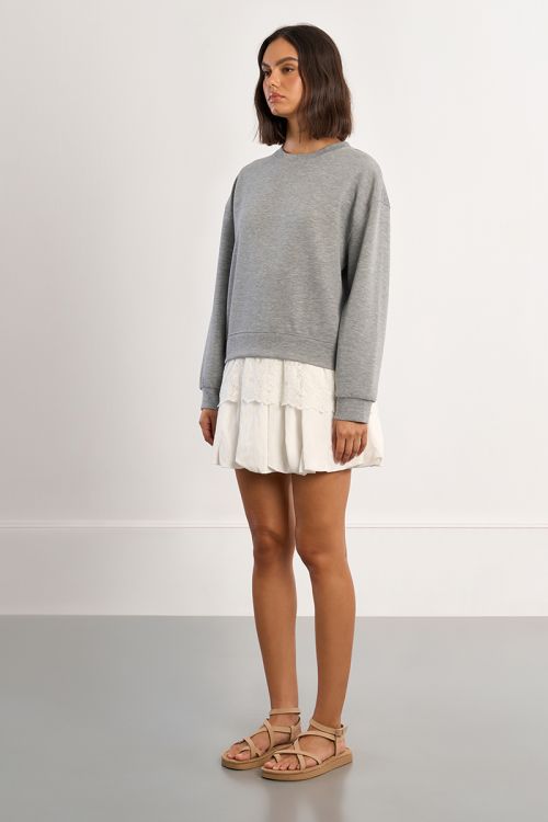 Oversized sweatshirt with lace detail