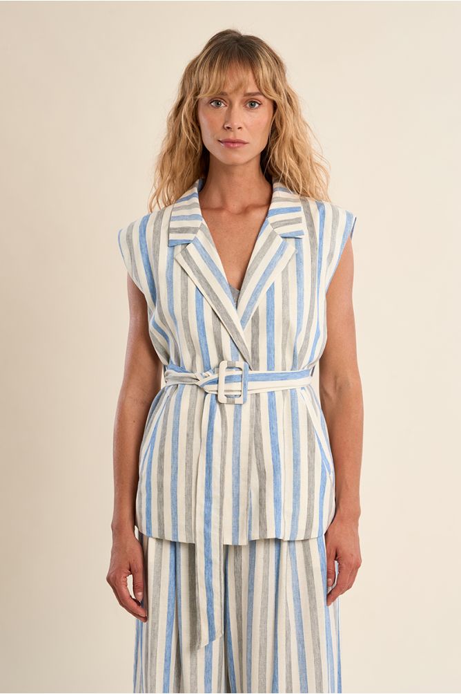 Sleeveless blazer jacket, striped