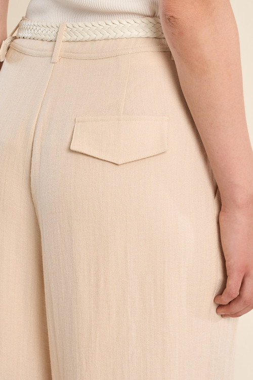 High-waisted straight trousers, lace detail