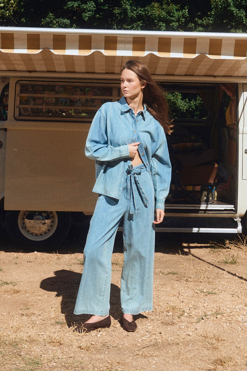 Pantalon taille haute, en coton