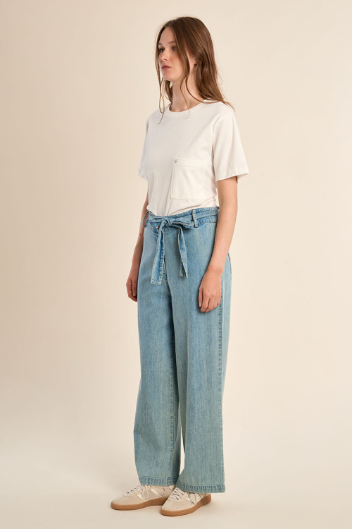 Pantalon taille haute, en coton