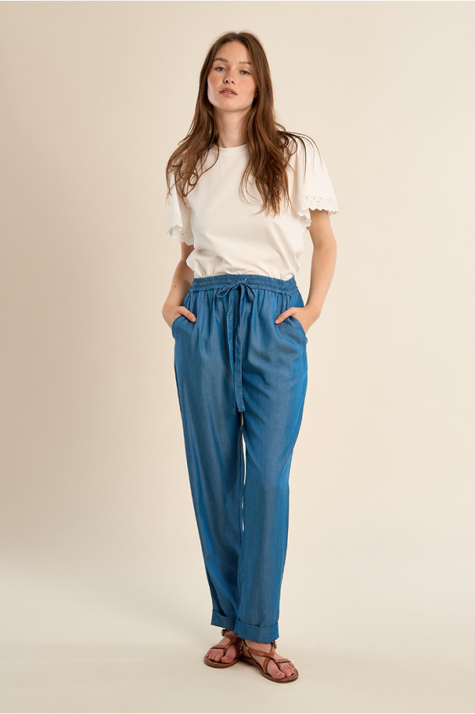 Pantalón de mujer largo, efecto vaquero.